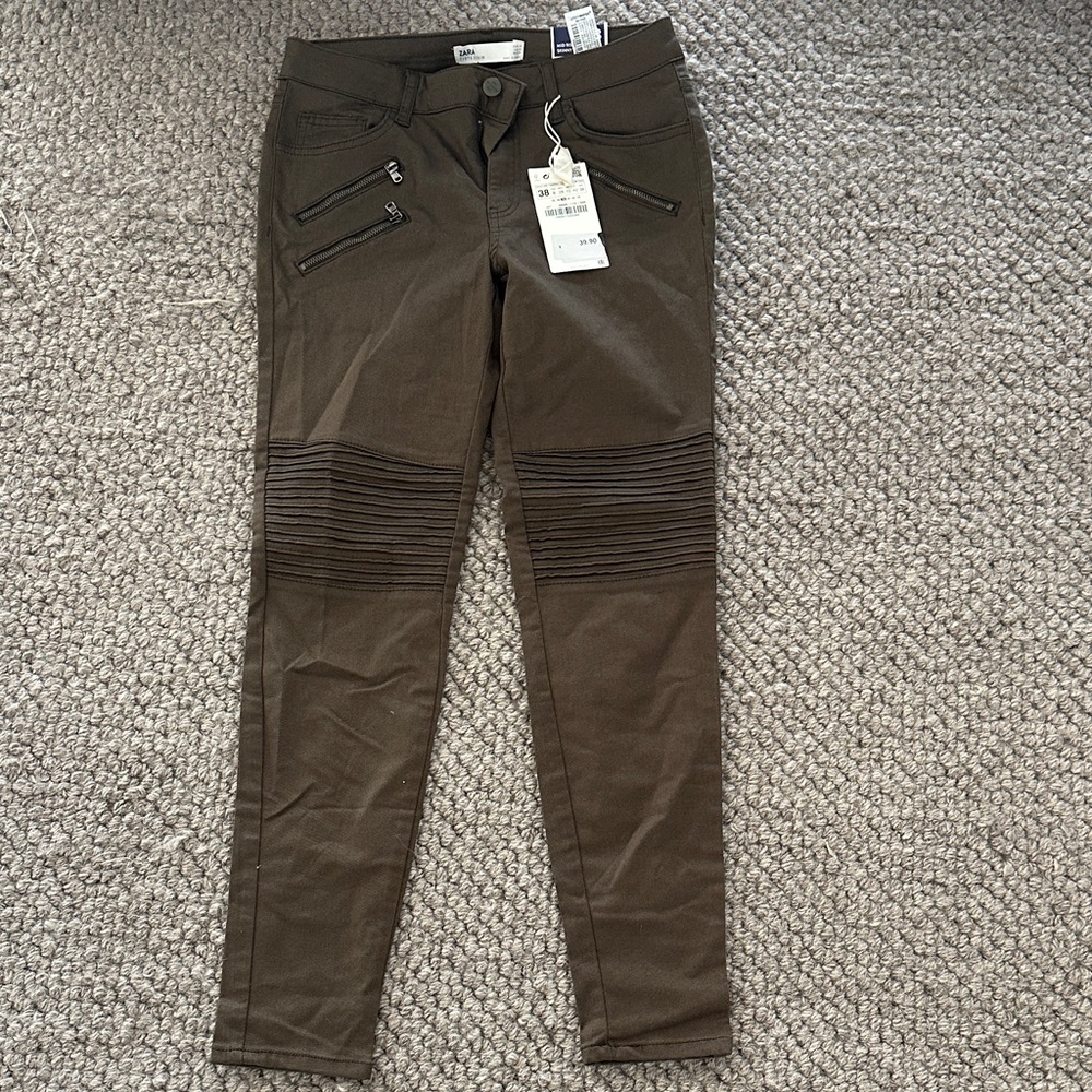 Zara Olive Moto Skinny Pants